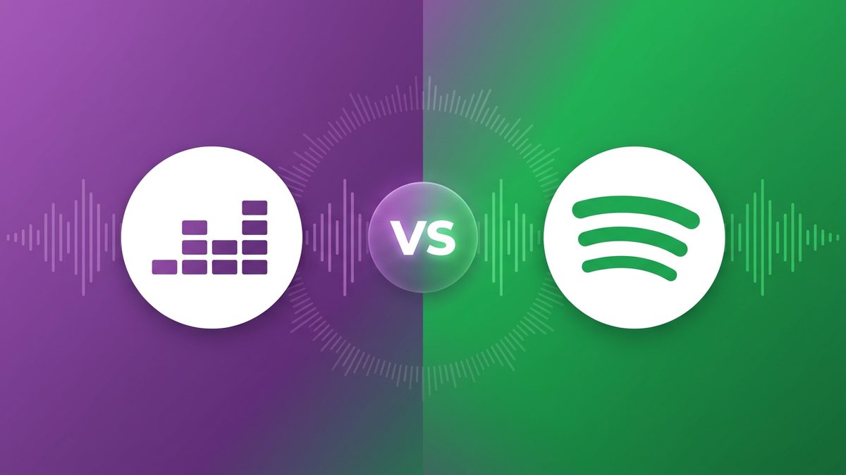 Deezer vs Spotify on Android—side-by-side comparison banner with orange Deezer branding and green Spotify branding on a dark background